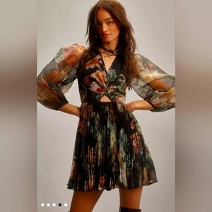 Pankaj & Nidhi Long Sleeve V-Neck Cutout Mini Dress